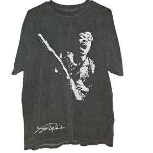 Jimi Hendrix T-shirt Men's Size Large Gray Guitar Signature Rock Band Tee